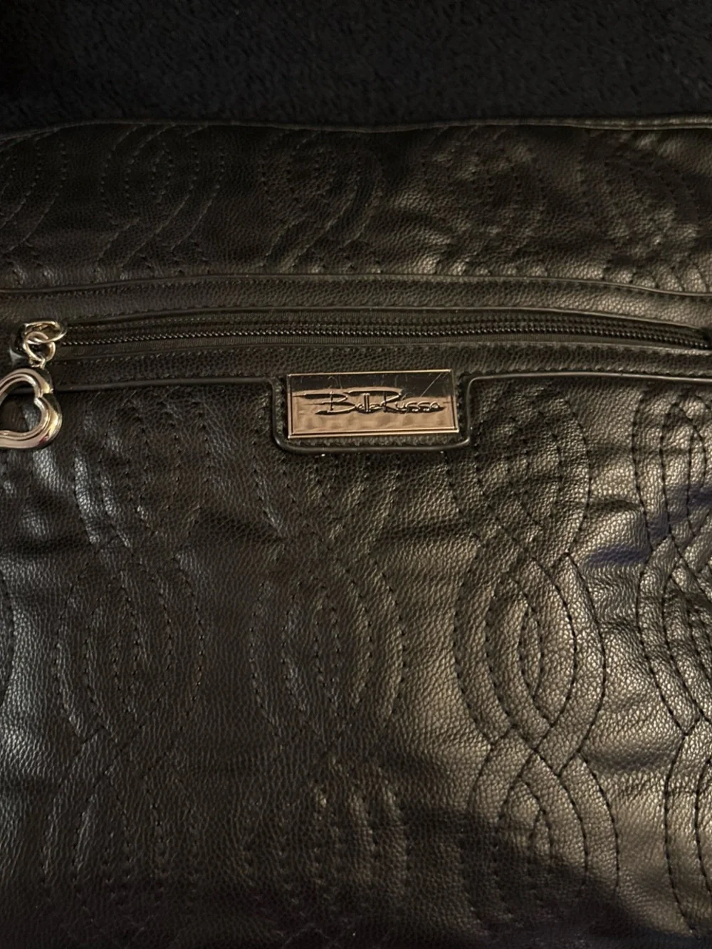 Black Quilted Tote with Heart Charm by B. Makowsky